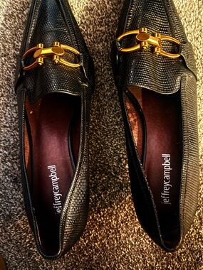Jeffrey Campbell Black Textured heels with Gold Horsebit